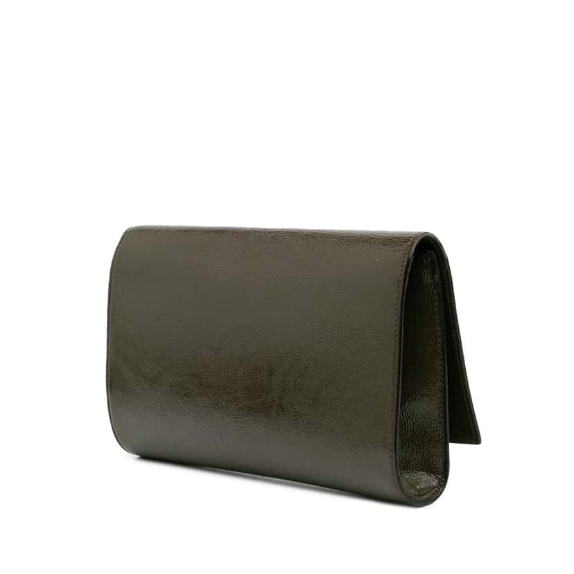 Yves Saint Laurent Large Patent Belle De Jour Clutch Brown Leather Good condition - Back View