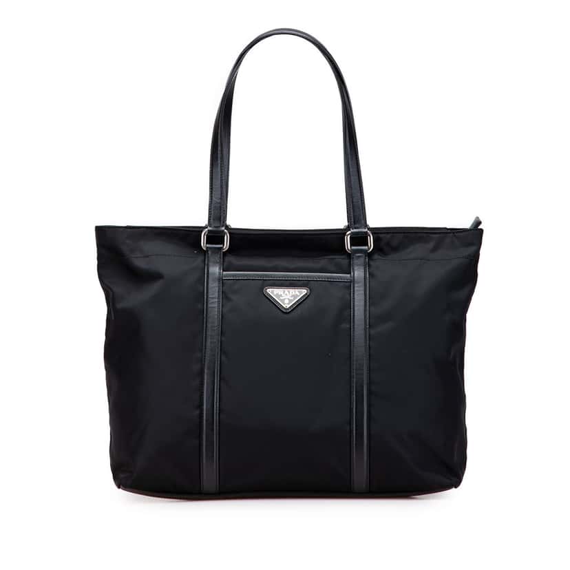 Prada Saffiano Trimmed Tessuto Tote Black Good condition - Front View