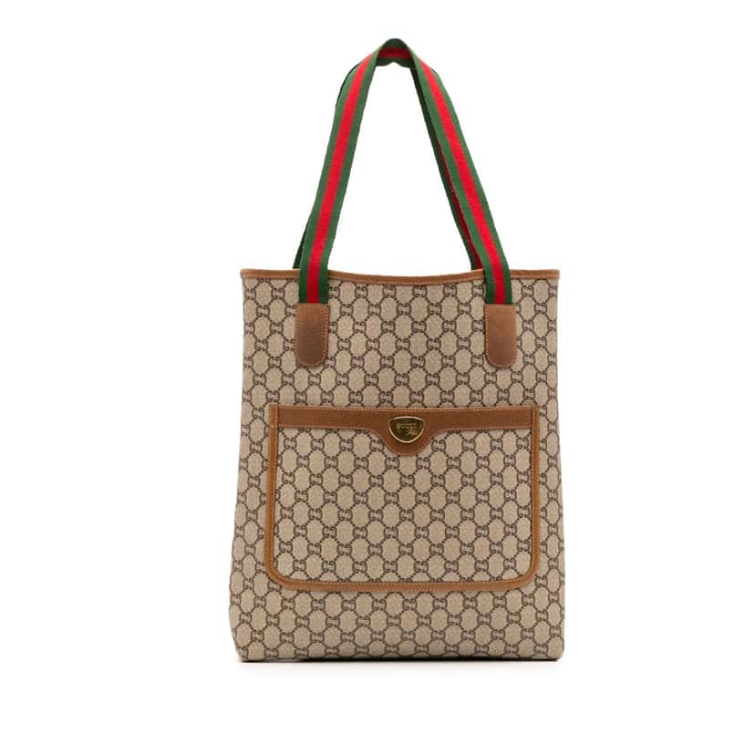 Gucci GG Supreme Plus Web Tote Brown Canvas Good condition - Front View