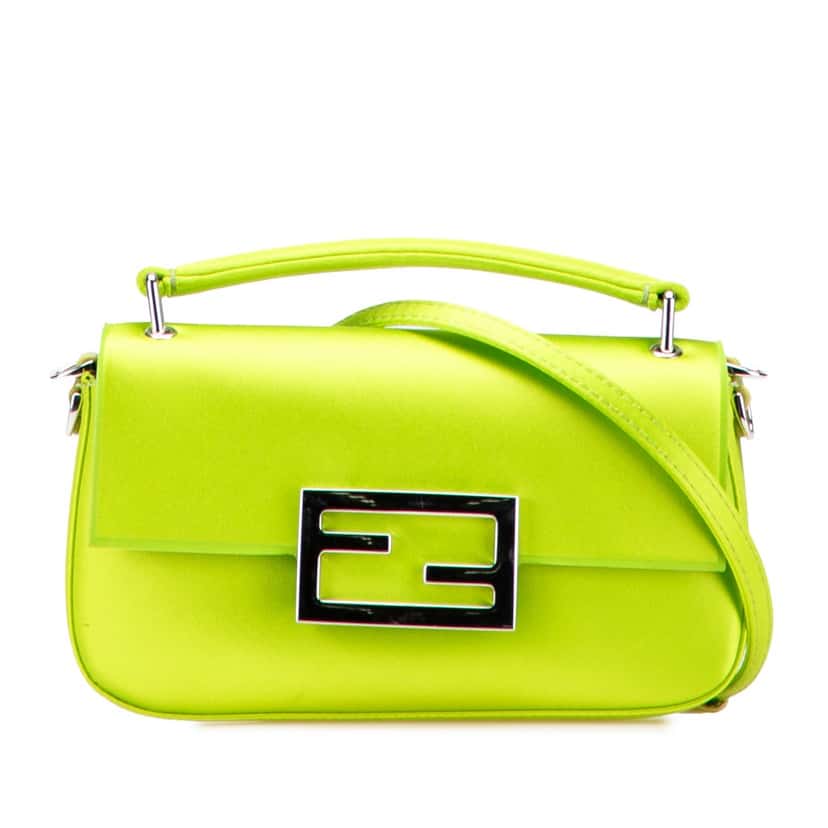 Fendi Silk Baguette Phone Pouch Satchel Green Silk Good condition - Front View
