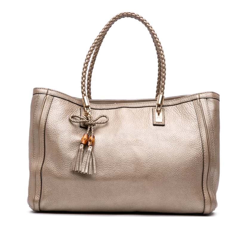Gucci Metallic Grained Leather Bella Tote Gold Leather Good condition - Front View