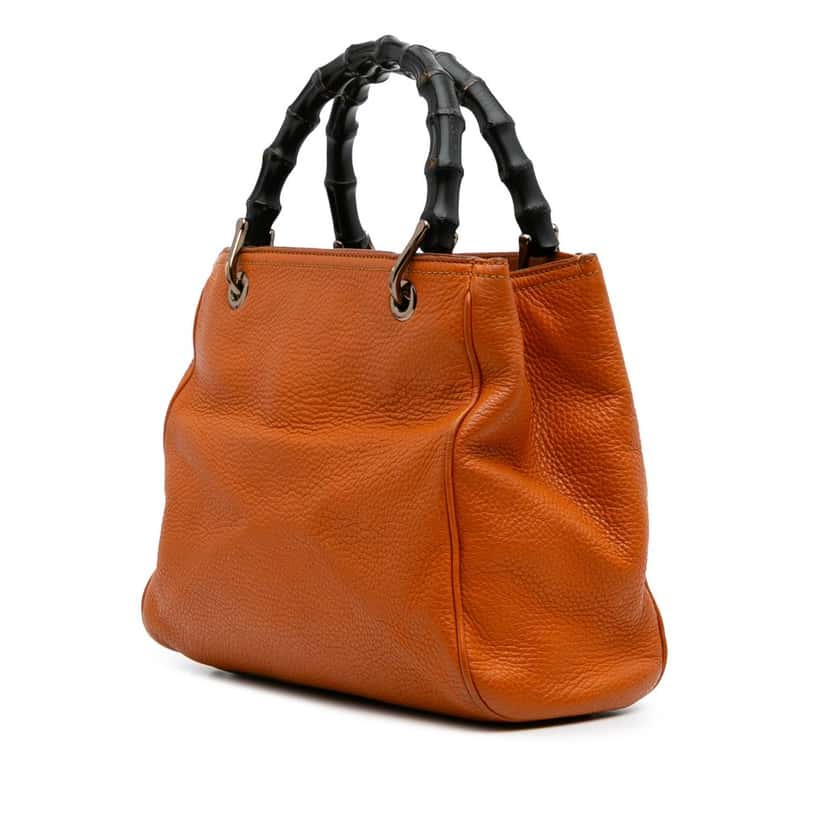 Gucci Small Calfskin Bamboo Shopper Satchel Orange Leather Good condition - Back View