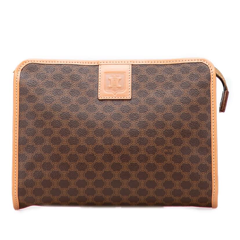 Celine Macadam Coated Canvas Clutch Brown Canvas Good condition - Front View