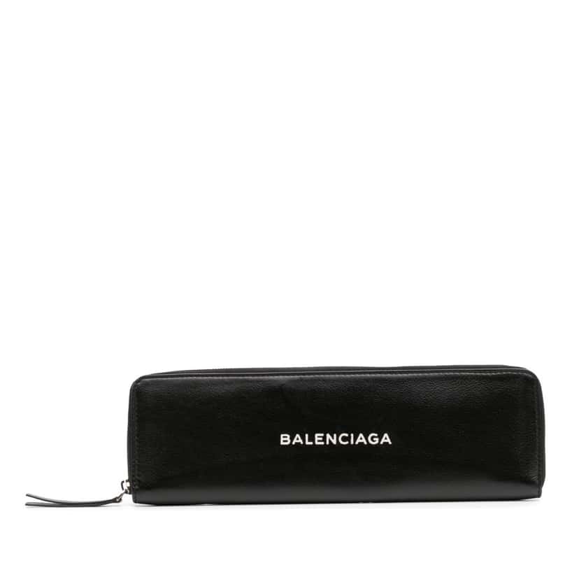 Balenciaga Leather Logo Clutch Black Leather Good condition - Front View