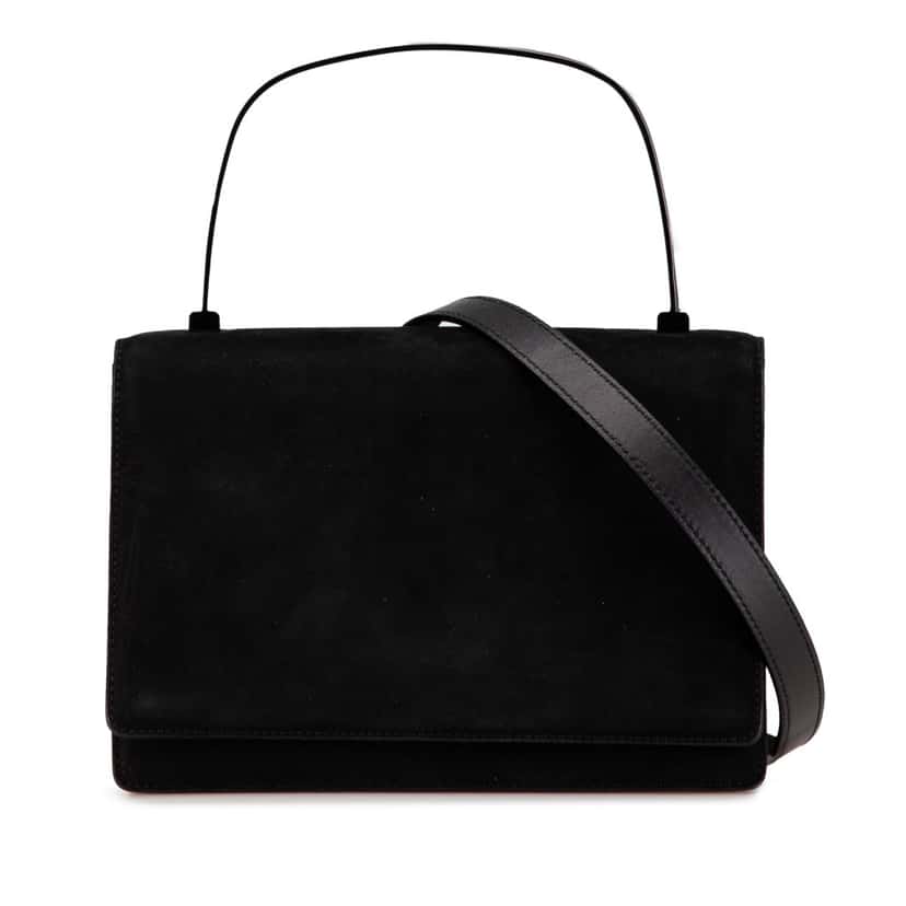 Salvatore Ferragamo Suede Metal Top Handle Bag Black Leather Good condition - Front View