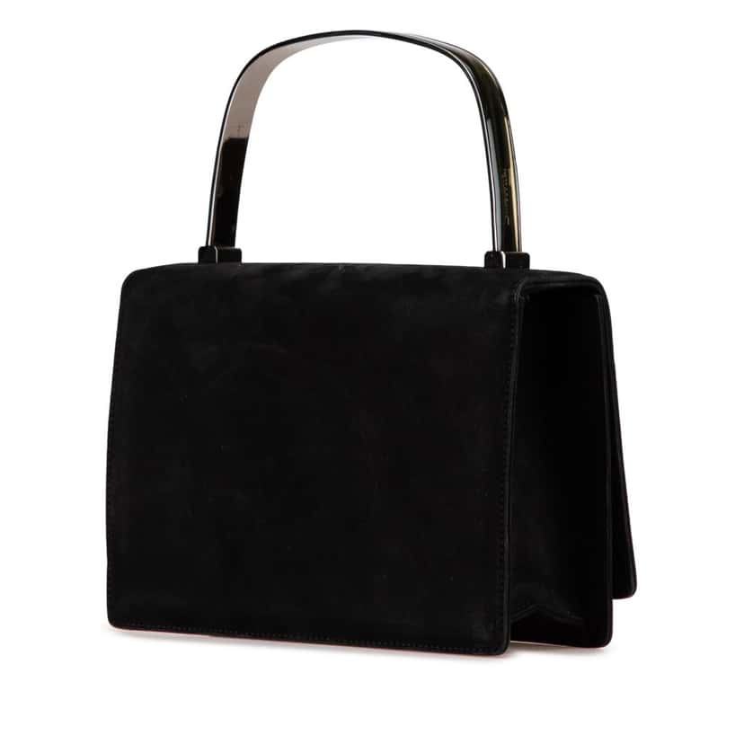 Salvatore Ferragamo Suede Metal Top Handle Bag Black Leather Good condition - Back View