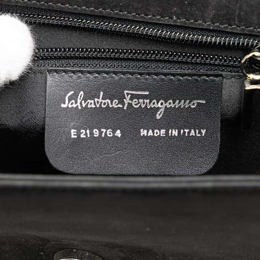 Salvatore Ferragamo Suede Metal Top Handle Bag Black Leather Good condition - Box View