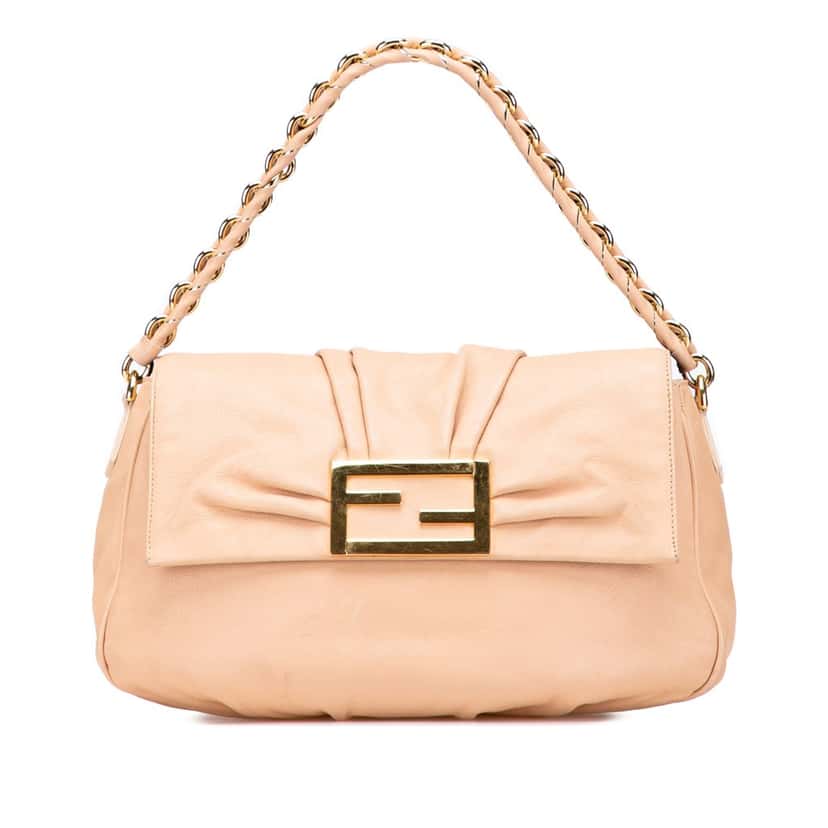 Fendi Leather Mia Flap Shoulder Bag Brown Leather Good condition - Front View