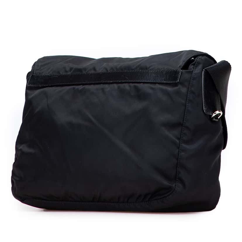 Prada Tessuto Zip Double Buckle Messenger Bag Black Good condition - Back View