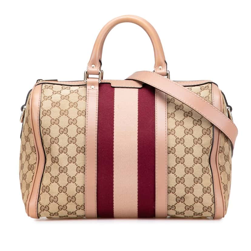 Gucci Medium GG Canvas Web Joy Boston Bag Brown Canvas Good condition - Front View