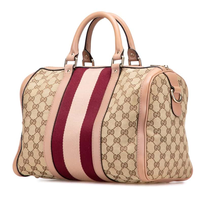 Gucci Medium GG Canvas Web Joy Boston Bag Brown Canvas Good condition - Back View