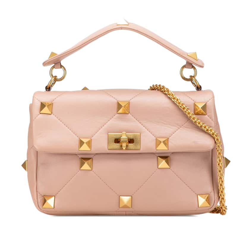 Valentino Large Nappa Roman Stud Satchel Pink Leather Good condition - Front View