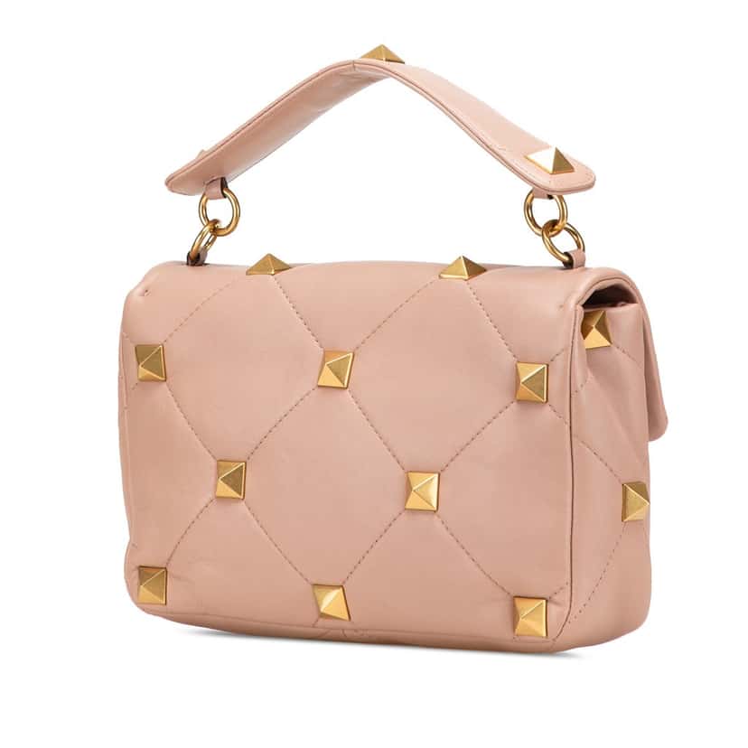 Valentino Large Nappa Roman Stud Satchel Pink Leather Good condition - Back View