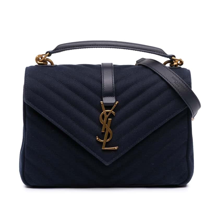 Saint Laurent Medium Canvas Chevron Monogram College Satchel Blue Canvas Good condition - Front View