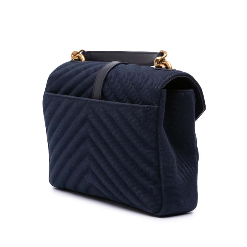 Saint Laurent Medium Canvas Chevron Monogram College Satchel Blue Canvas Good condition - Back View