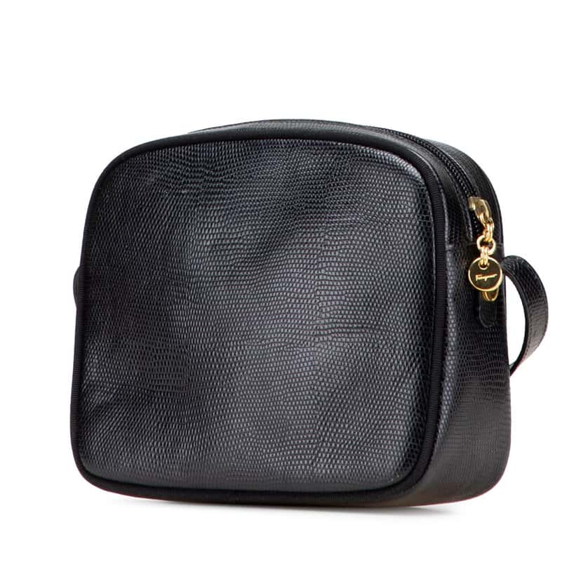 Salvatore Ferragamo Embossed Lizard Leather Vara Crossbody Black Leather Good condition - Back View