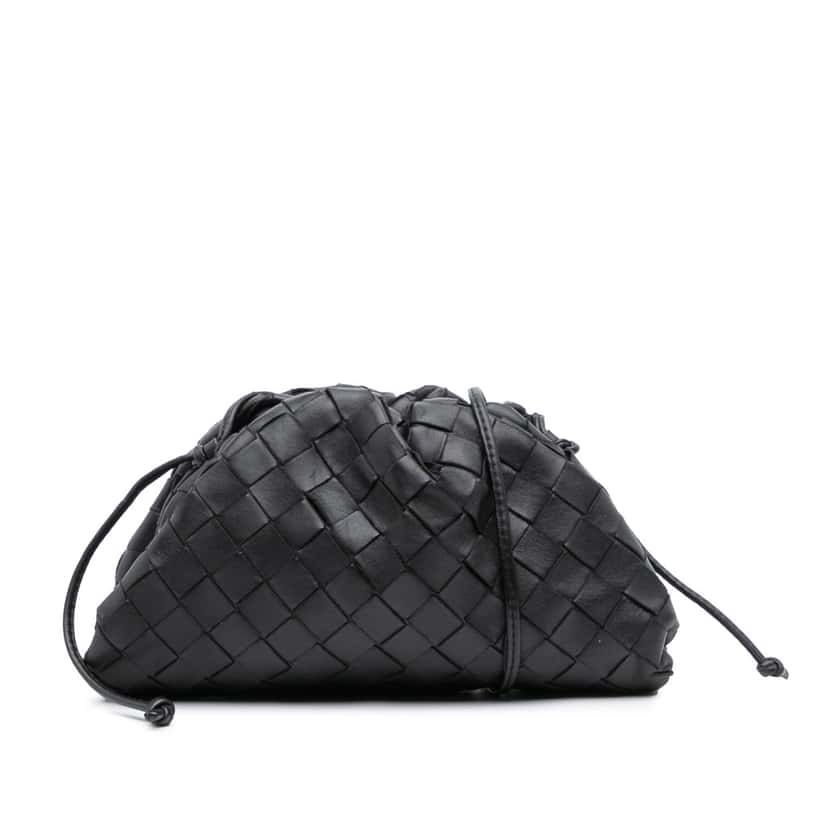 Bottega Veneta Nappa Intrecciato The Mini Pouch Crossbody Black Leather Good condition - Front View