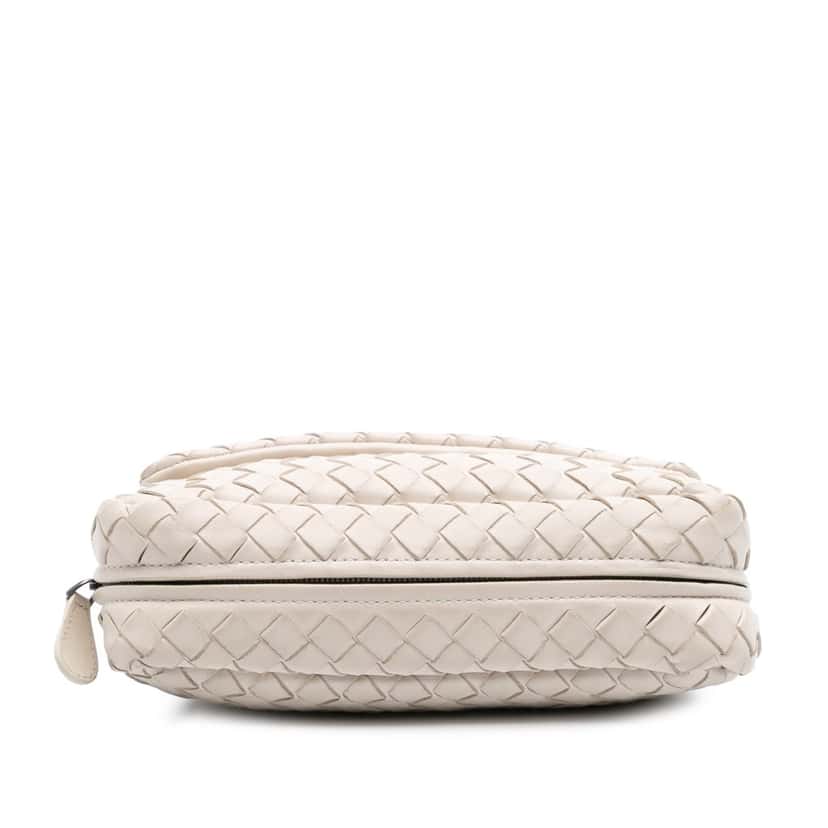 Bottega Veneta Mini Nappa Intrecciato Expandable Chain Flap Crossbody White Leather Good condition - Inside View