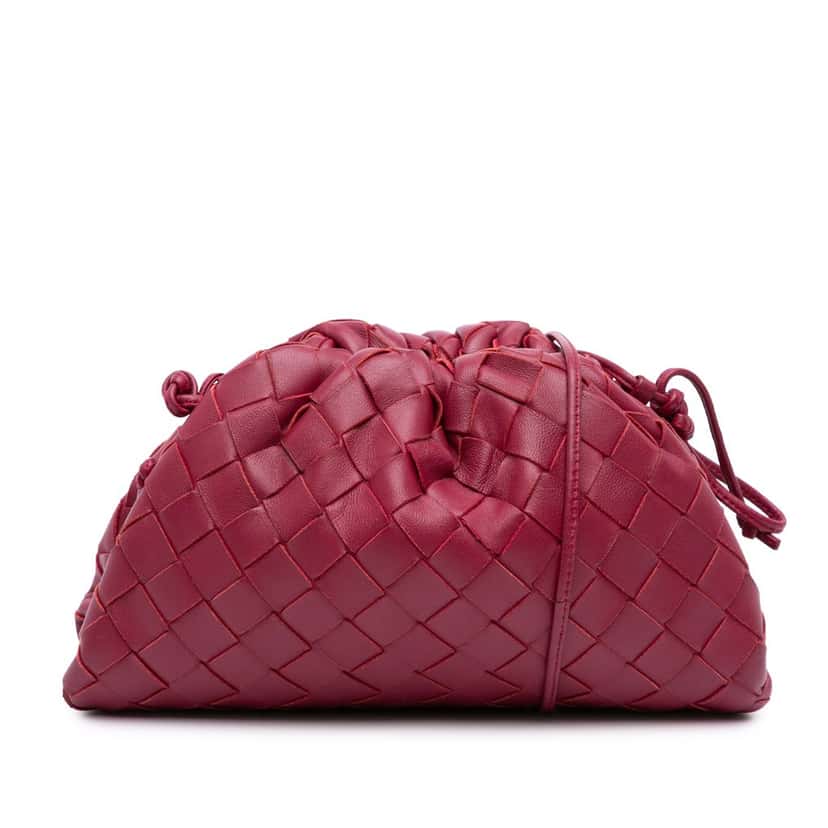 Bottega Veneta Nappa Intrecciato The Mini Pouch Crossbody Red Leather Good condition - Front View