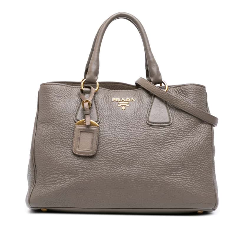 Prada Vitello Daino Open Convertible Tote Grey Leather Good condition - Front View