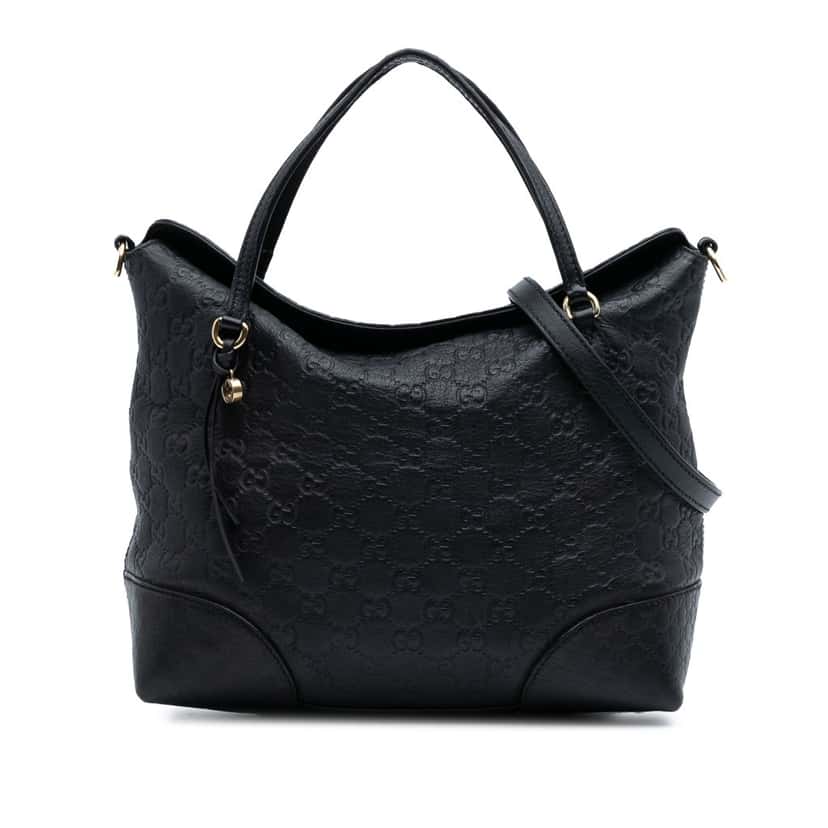 Gucci Medium Guccissima Bree Fold Over Tote Black Leather Good condition - Front View