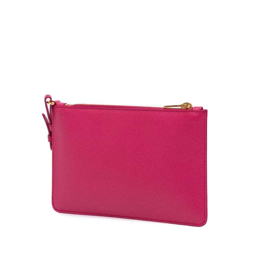 Prada Saffiano Zip Pouch Pink Leather Good condition - Back View