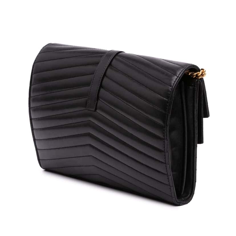 Saint Laurent Lambskin Chevron Monogram Sulpice Chain Wallet Black Leather Good condition - Back View
