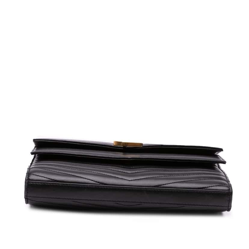 Saint Laurent Lambskin Chevron Monogram Sulpice Chain Wallet Black Leather Good condition - Inside View
