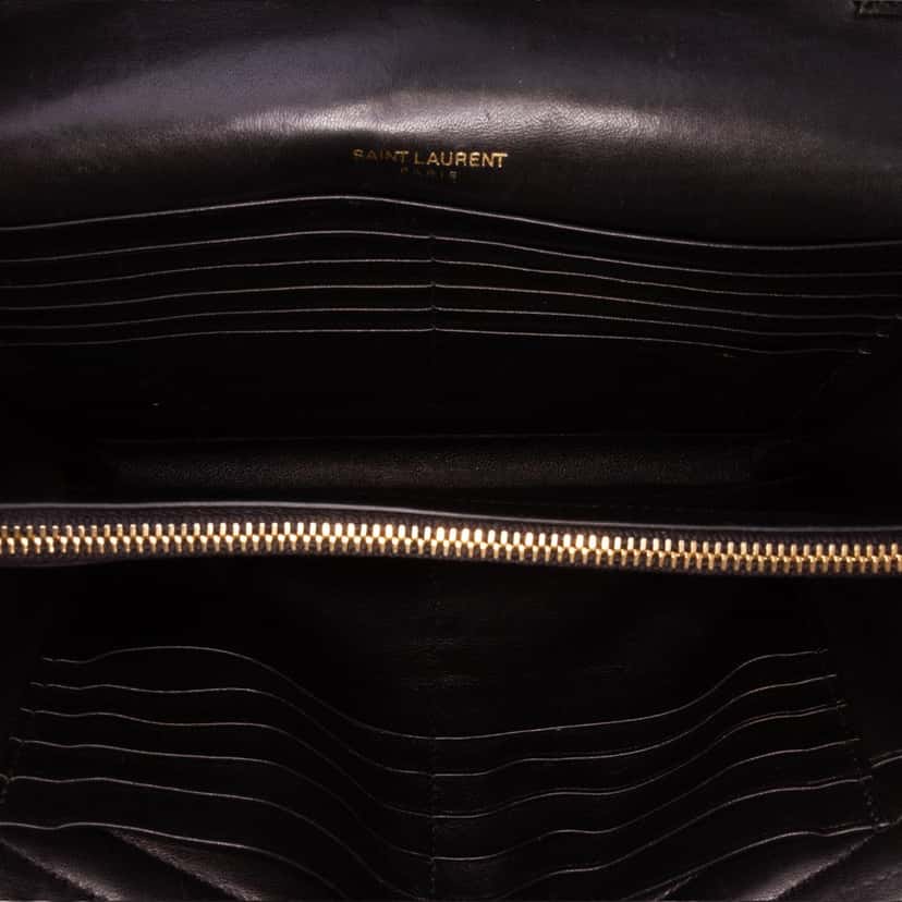 Saint Laurent Lambskin Chevron Monogram Sulpice Chain Wallet Black Leather Good condition - Box View