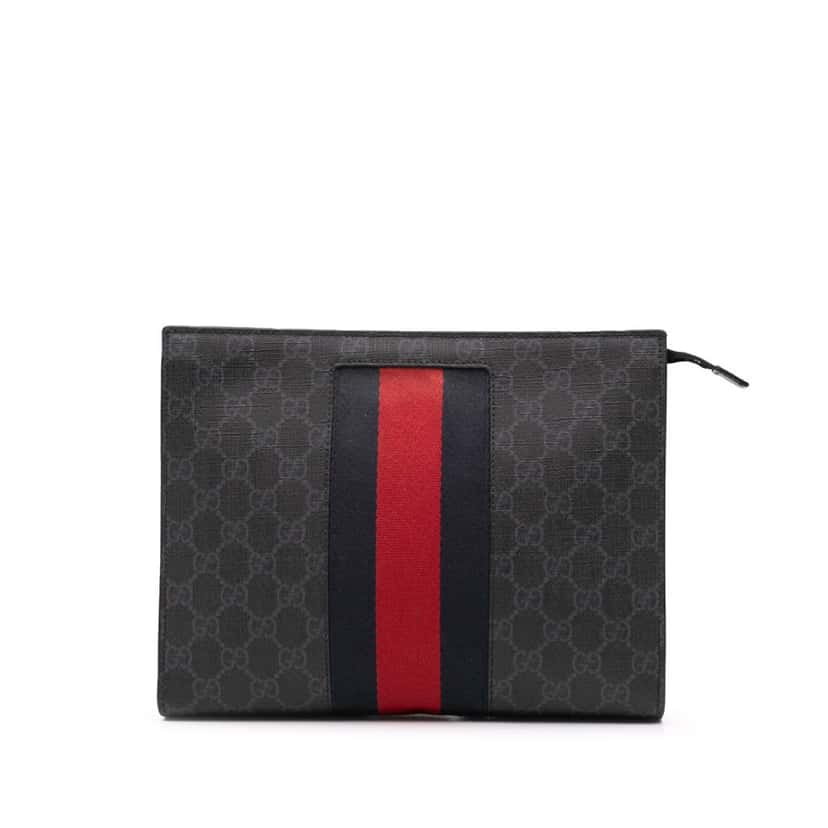 Gucci GG Supreme Web Clutch Black Canvas Good condition - Front View