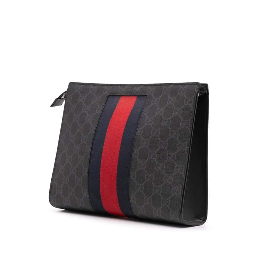 Gucci GG Supreme Web Clutch Black Canvas Good condition - Back View