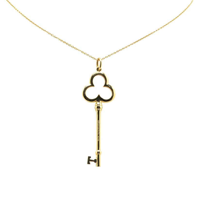 Tiffany & Co 18K Yellow Gold Trefoil Open Key Pendant Necklace Gold Gold Good condition - Front View