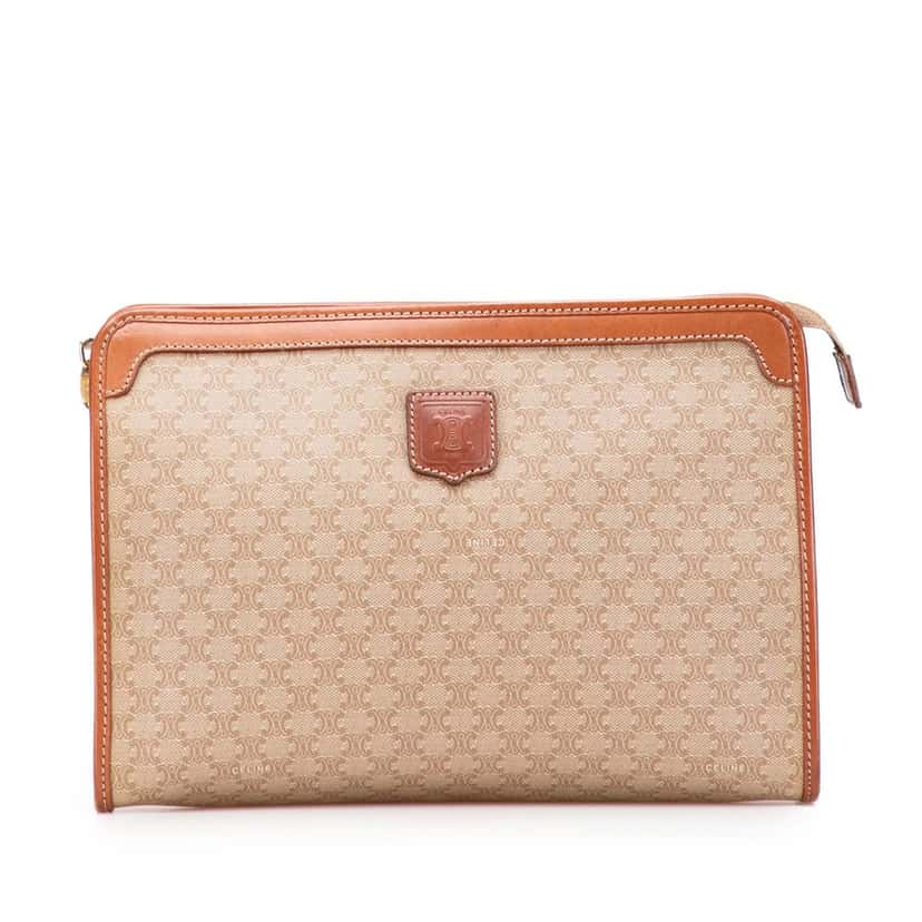 Celine Macadam Coated Canvas Clutch Brown Canvas Good condition - Front View