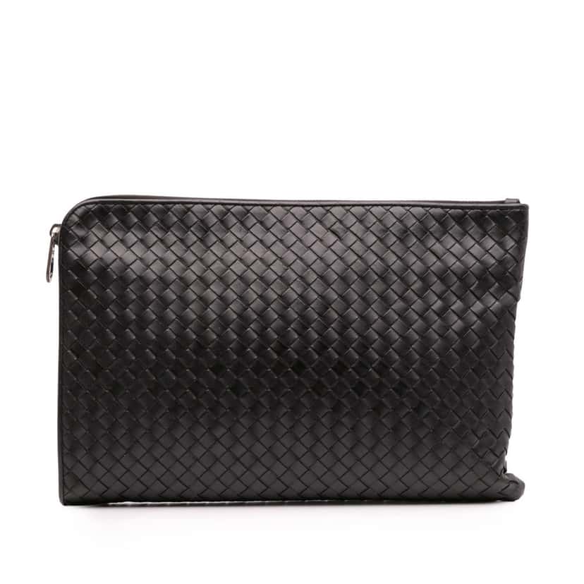 Bottega Veneta Leather Intrecciato Clutch Black Leather Good condition - Front View