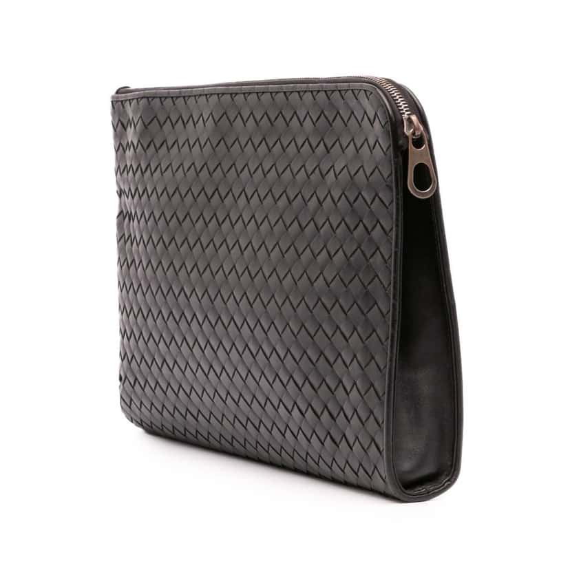 Bottega Veneta Leather Intrecciato Clutch Black Leather Good condition - Back View