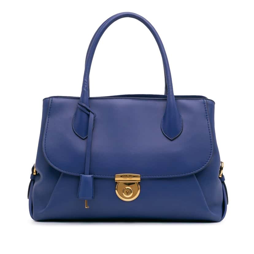 Salvatore Ferragamo Leather Fiamma East West Tote Blue Leather Good condition - Front View