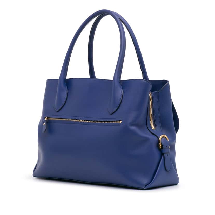 Salvatore Ferragamo Leather Fiamma East West Tote Blue Leather Good condition - Back View