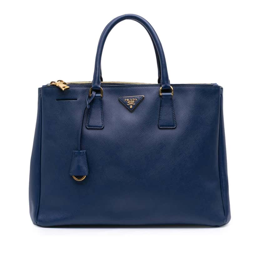 Prada Large Saffiano Lux Galleria Double Zip Satchel Blue Leather Good condition - Front View