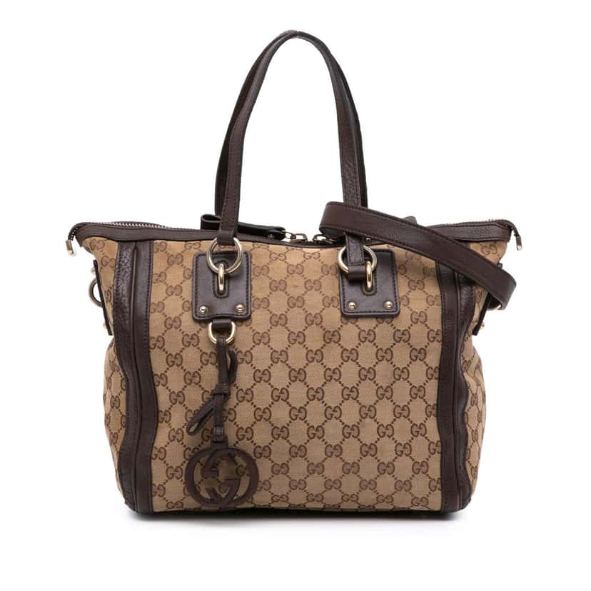 Gucci Medium GG Canvas Charm Satchel Brown Canvas Good condition - Front View