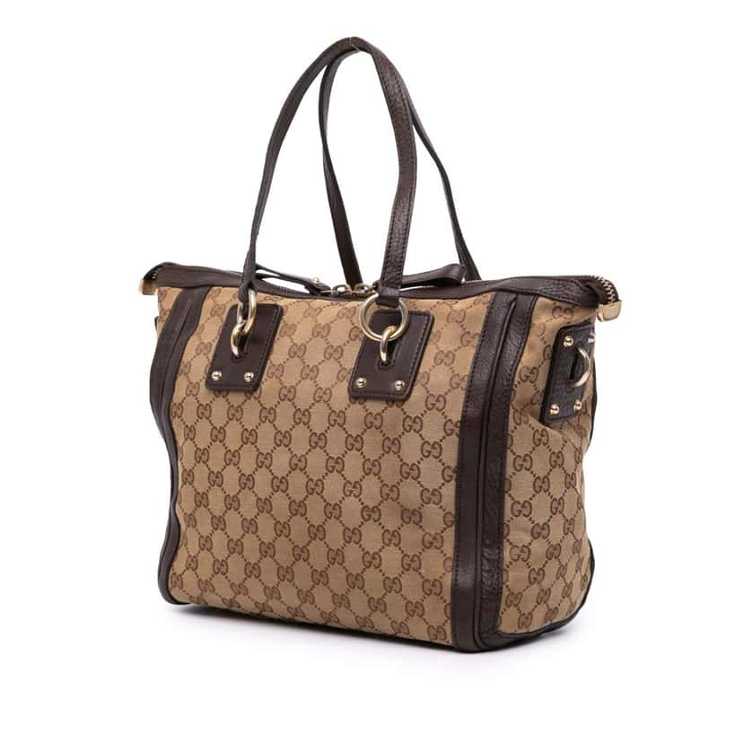 Gucci Medium GG Canvas Charm Satchel Brown Canvas Good condition - Back View