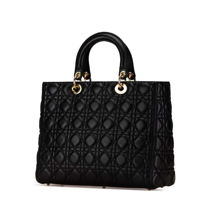 Dior Large Lambskin Cannage Lady Dior Black Leather Good condition - Back View