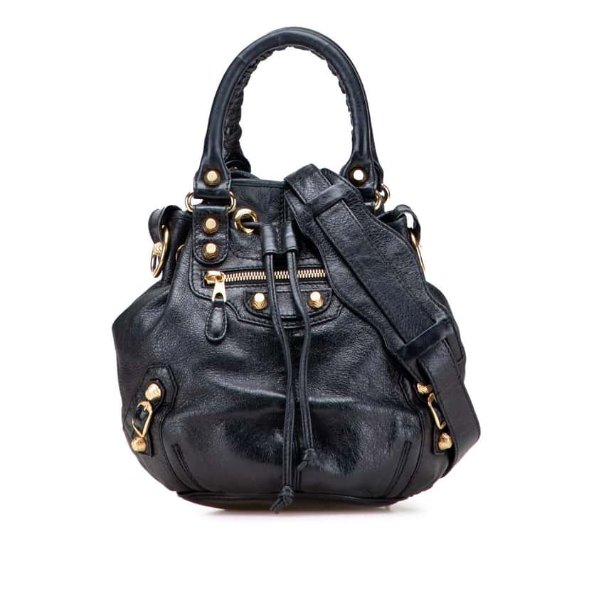 Balenciaga Mini Lambskin Motocross Giant 12 Pompon Bag Black Leather Good condition - Front View
