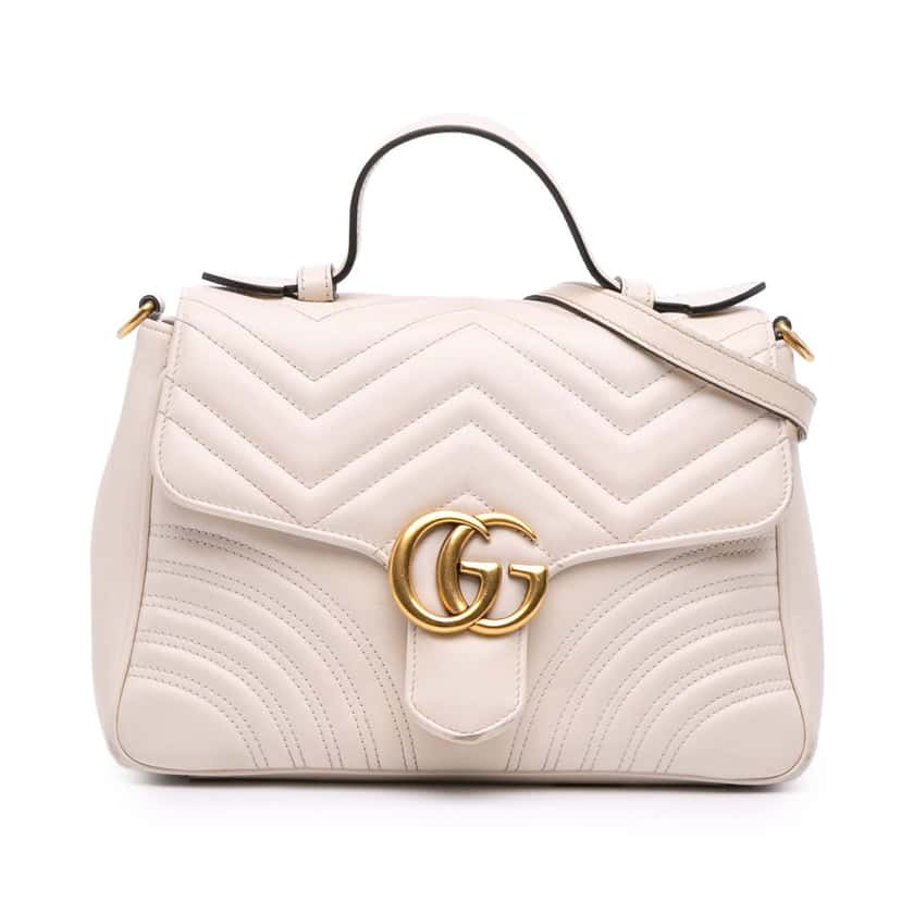 Gucci Small GG Marmont Matelasse Leather Top Handle Bag White Leather Good condition - Front View