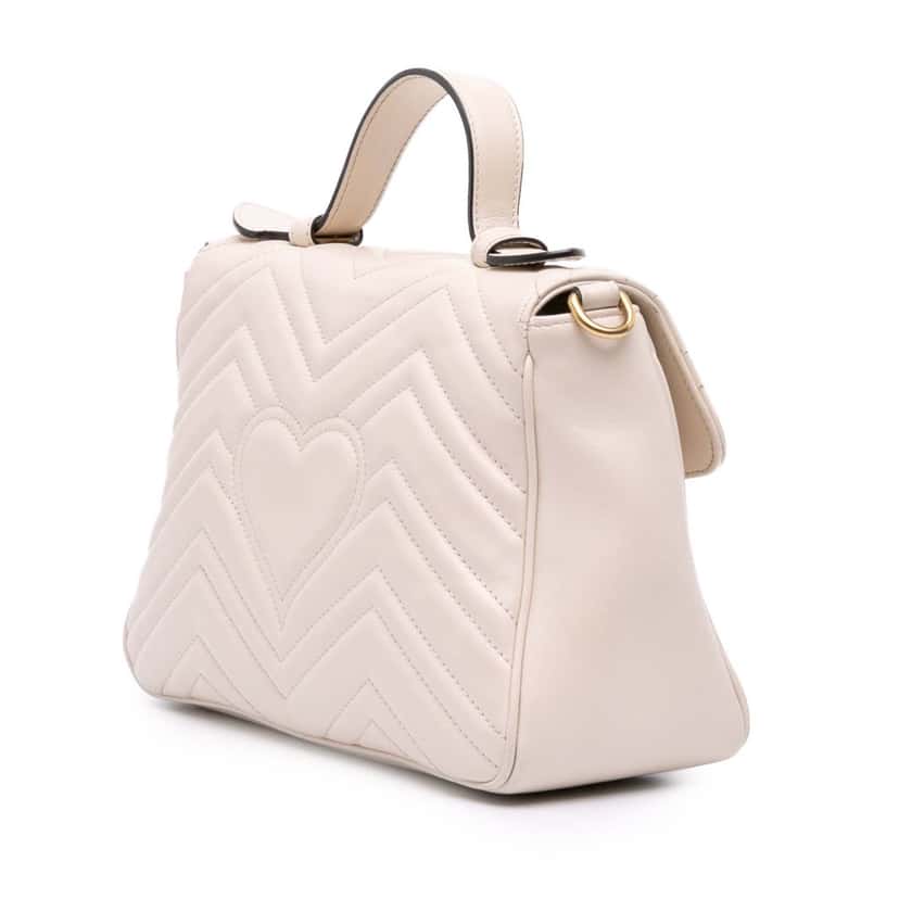 Gucci Small GG Marmont Matelasse Leather Top Handle Bag White Leather Good condition - Back View