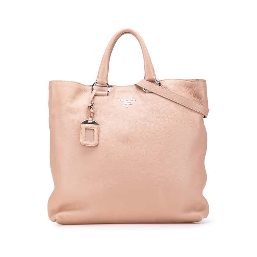 Prada Vitello Daino Open Convertible Tote Brown Leather Good condition - Front View