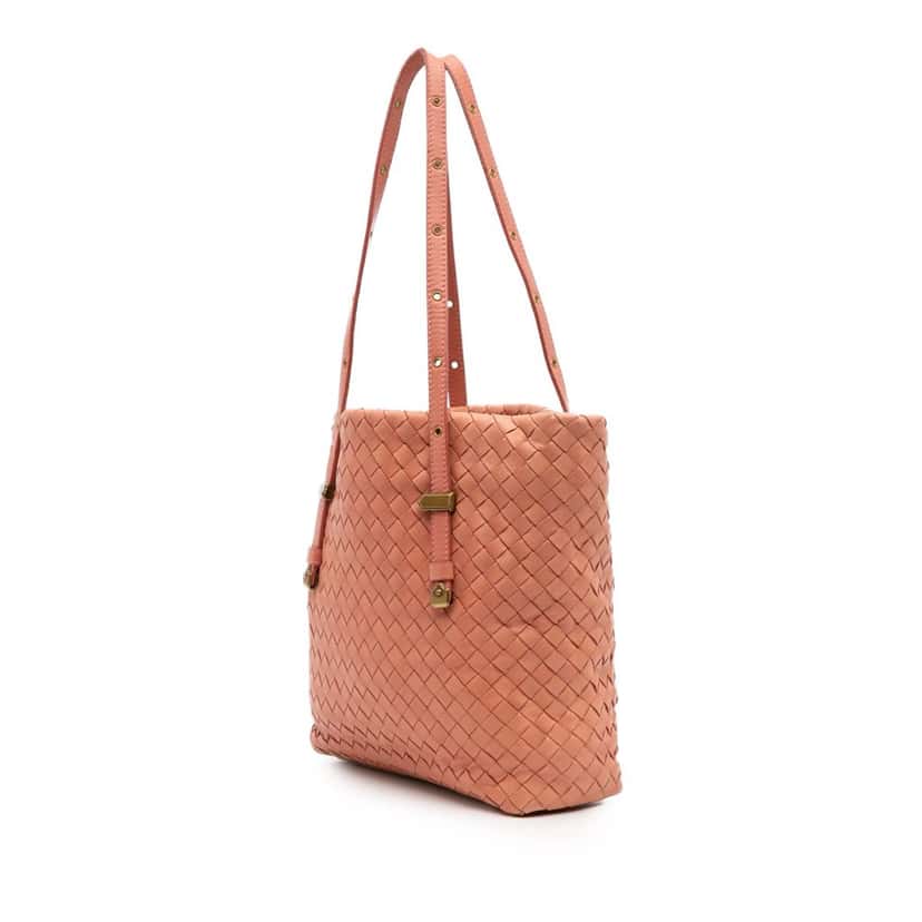 Bottega Veneta Mini Nappa Intrecciato Shopper Tote Pink Leather Good condition - Back View