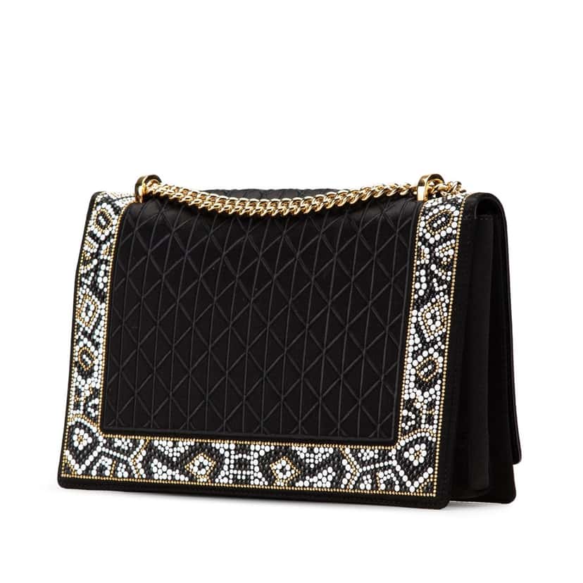 Salvatore Ferragamo Medium Vara Embellished Satin Ginny Chain Crossbody Black Satin Good condition - Back View