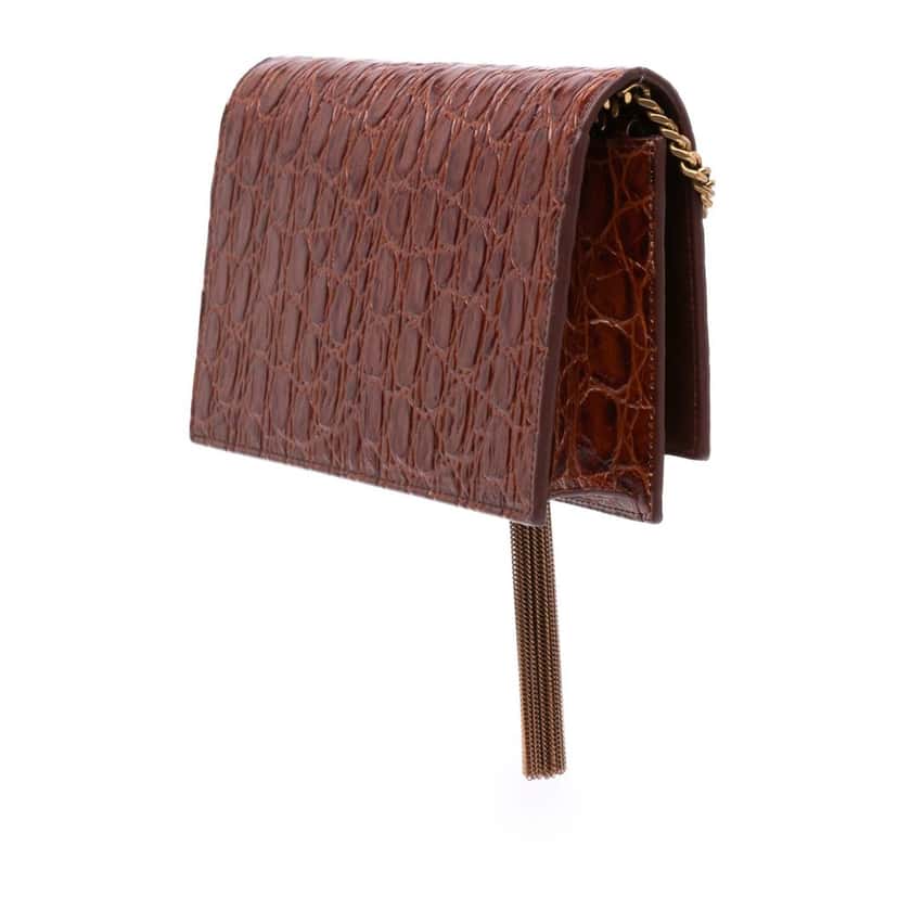 Saint Laurent Lizard Embossed Monogram Kate Tassel Wallet on Chain Brown Leather Fair condition - Back View