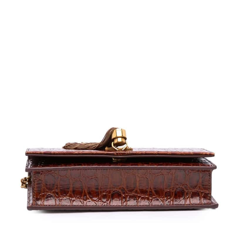 Saint Laurent Lizard Embossed Monogram Kate Tassel Wallet on Chain Brown Leather Fair condition - Inside View