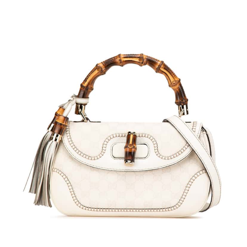 Gucci Medium GG Canvas New Bamboo Satchel White Canvas Good condition - Front View